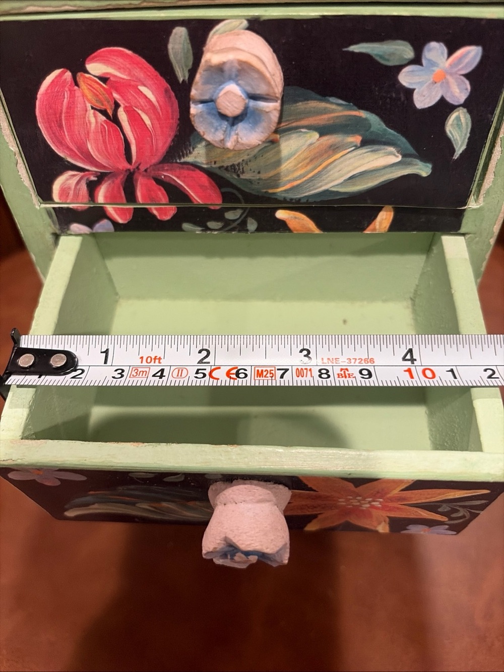 Vintage Floral Wooden 3 Drawer Jewelry Box Cottage Hand Painted  Boho signed - Picture 13 of 16